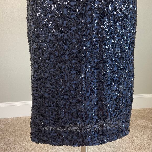 Eliza J Sequined Sleeveless Midi Sheath Cocktail Dress Blue Size 8 Round Neck - Picture 7 of 12